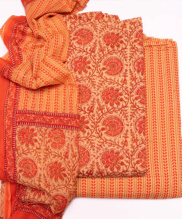 Yellow Color Floral Print Cotton Unstitched Suit Pieces